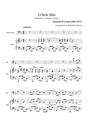 Di Capua-O Sole Mio for cello & piano (arr. Cumant Micheline)