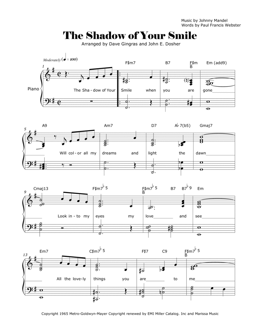 The Shadow Of Your Smile (arr. Dave Gingras, John E. Dosher)