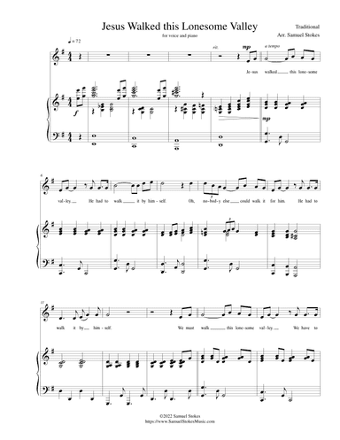 Jesus Walked this Lonesome Valley - for tenor or soprano with piano accompaniment (arr. Samuel Stokes)