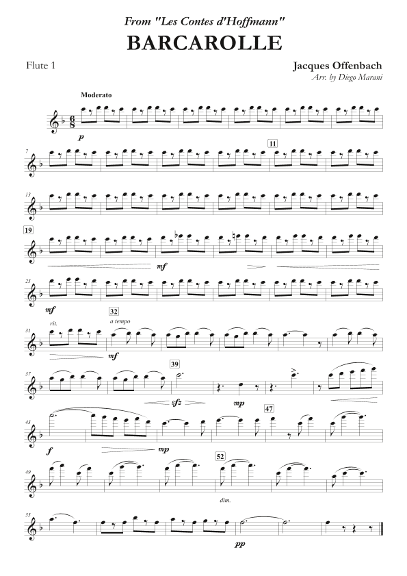 Offenbach's Barcarolle for Flute Quartet (arr. Diego Marani)