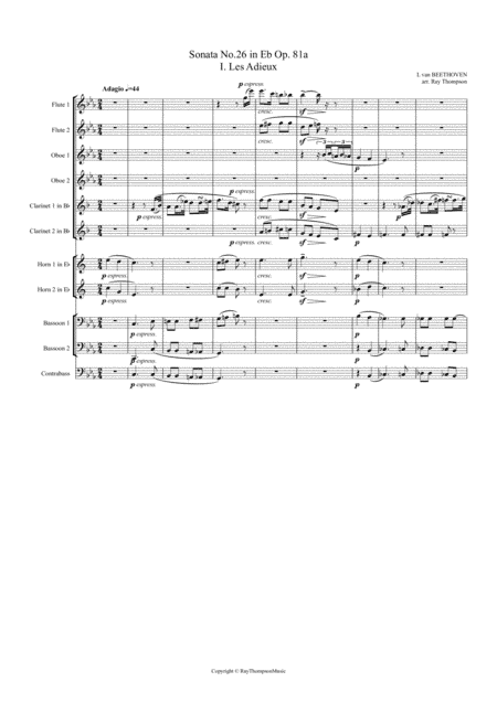 Beethoven: Piano Sonata No.26 in Eb Op 81a Mvt.1 "Les Adieux" - symphonic wind (arr. Ray  Thompson)