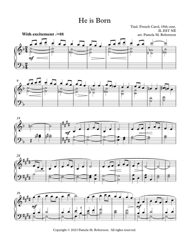 He Is Born - Piano Solo (arr. Pamela M Robertson)