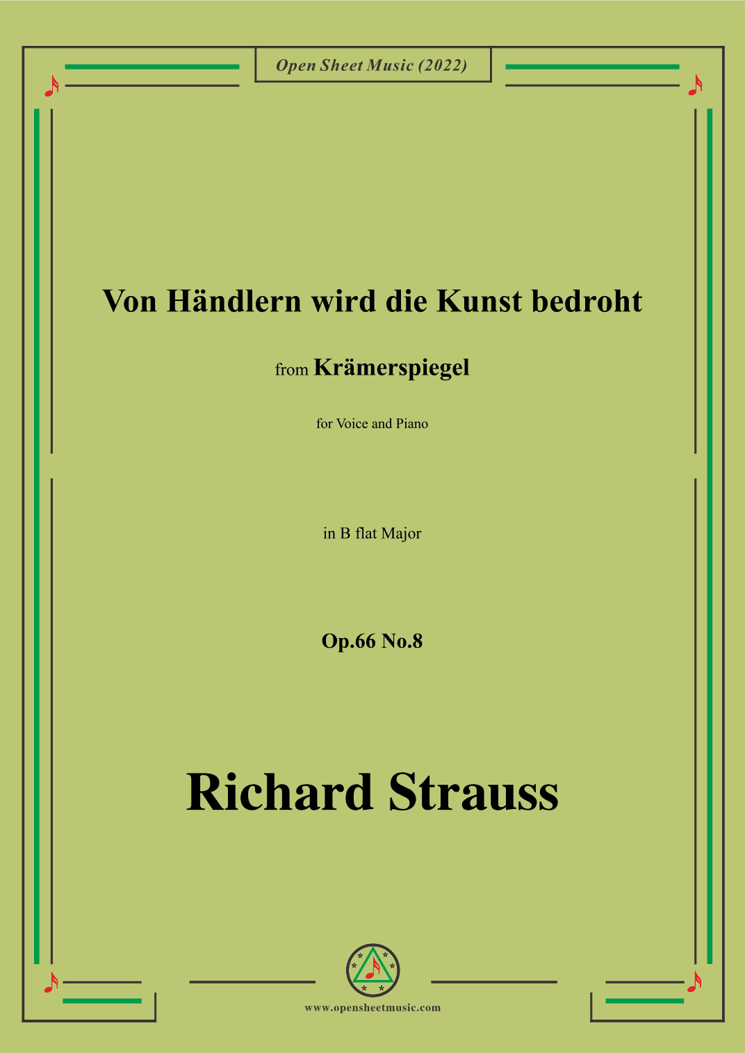 Richard Strauss-Von Händlern wird die Kunst bedroht,in B flat Major,Op.66 No.8 (arr. OSM Press)