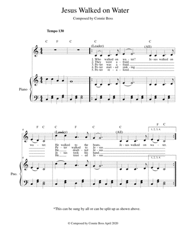 Jesus Walked on Water - kids song - solo and piano