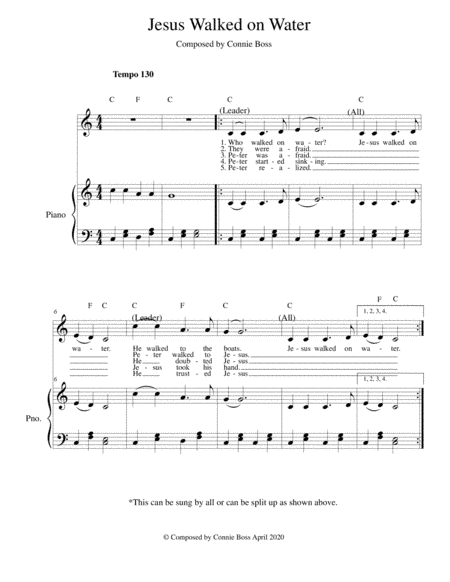 Jesus Walked on Water - kids song - solo and piano