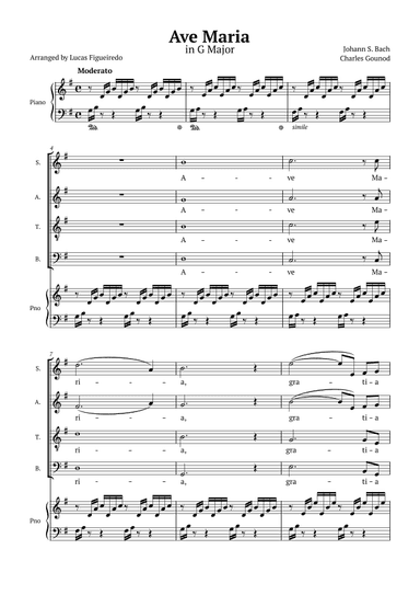Ave Maria (Bach-Gounod) in G Major for SATB with Piano Accompaniment (arr. Lucas Figueiredo)