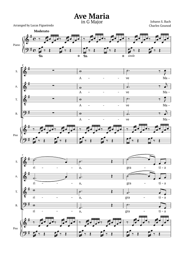 Ave Maria (Bach-Gounod) in G Major for SATB with Piano Accompaniment (arr. Lucas Figueiredo)
