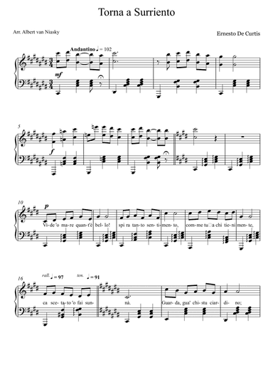 Torna a Surriento_C# -  major key (or relative minor key) (arr. Albert van Niasky)