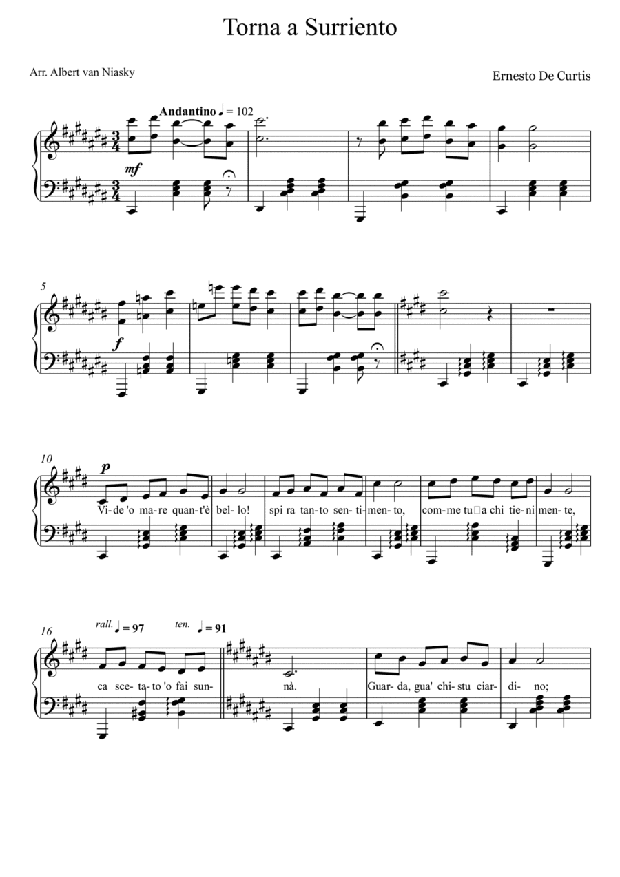Torna a Surriento_C# -  major key (or relative minor key) (arr. Albert van Niasky)