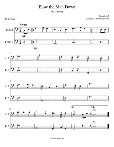 Blow The Man Down - Easy Cello Duet (arr. Christopher Bell)