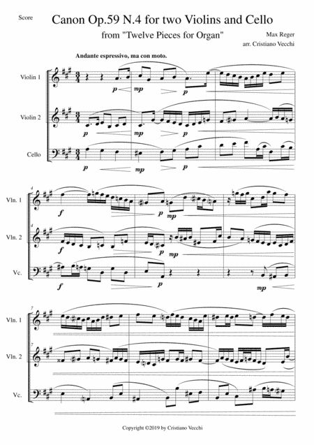 Canon Op.59 N.4 for two Violins and Cello (arr. Cristiano Vecchi)