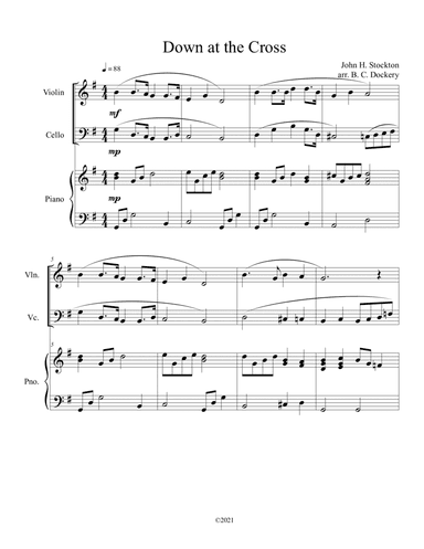 Down at the Cross (violin and cello duet) with optional piano accompaniment (arr. B. C. Dockery)