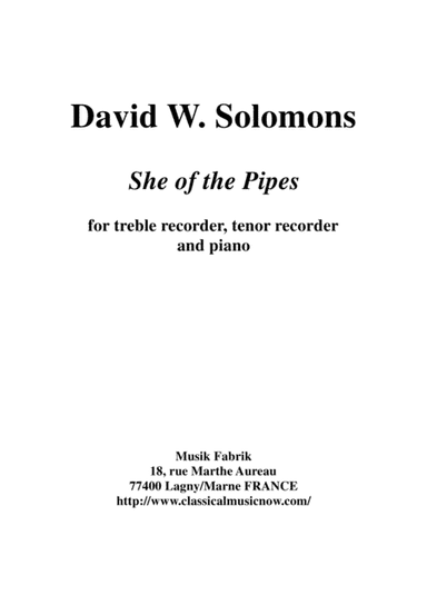 David Warin Solomons:  She of the Pipes for alto (treble) recorder, tenor recorder and piano