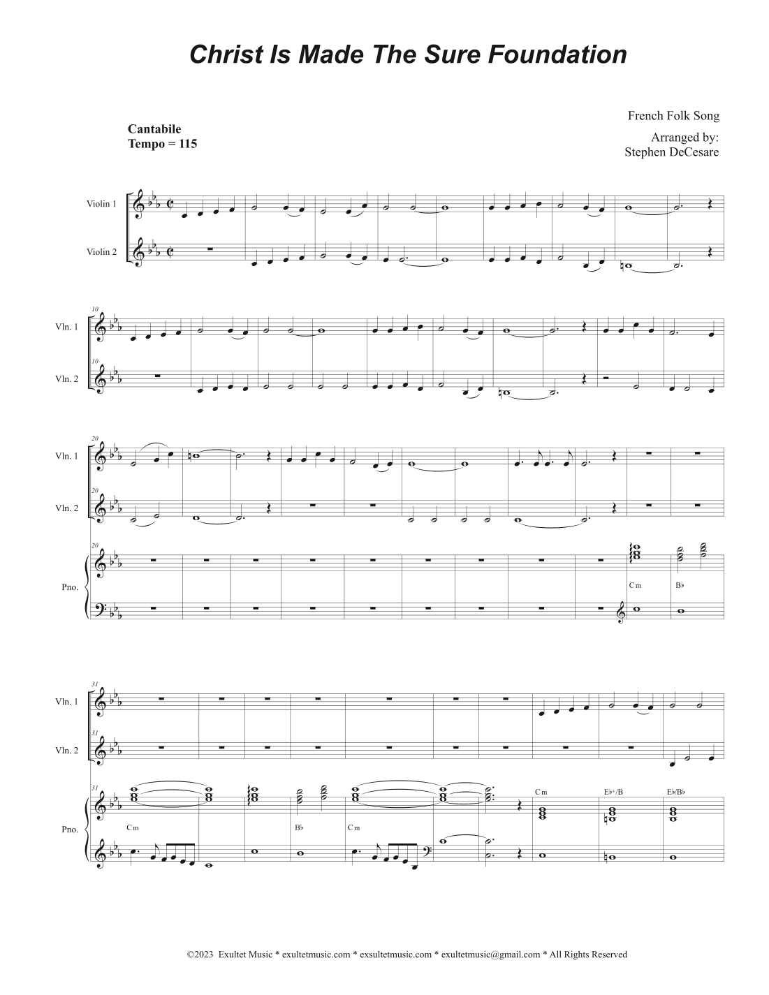 Christ Is Made The Sure Foundation (Violin Duet) (arr. Stephen DeCesare)