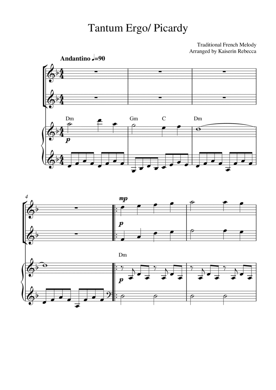 Tantum Ergo/ Picardy (for violin duet and piano accompaniment) (arr. Kaiserin Rebecca)