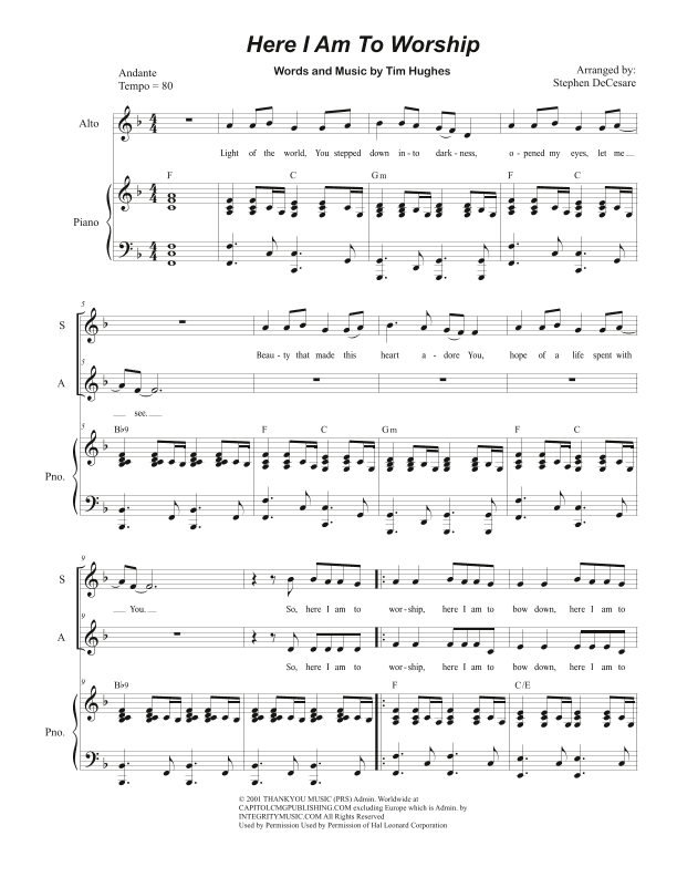 Here I Am To Worship (light Of The World) (arr. Stephen DeCesare)