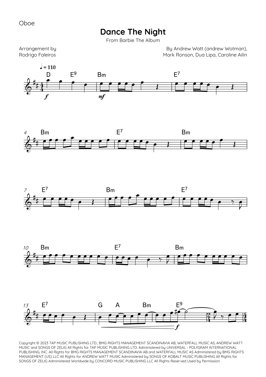 Dance The Night (arr. Rodrigo Faleiros)