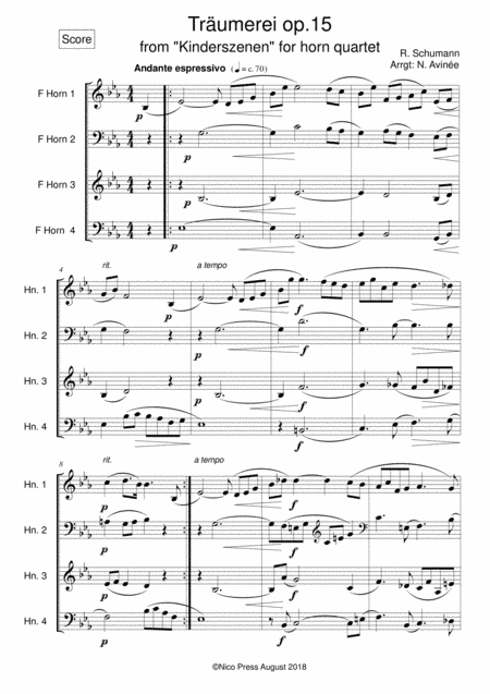 Träumerei Horn quartet (arr. Nicolas AVINEE)