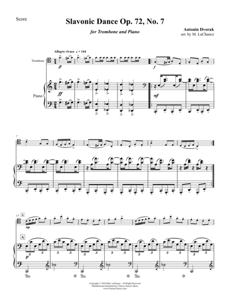 Slavonic Dance, Op. 72 No. 7 for Trombone & Piano (arr. Marc LaChance)