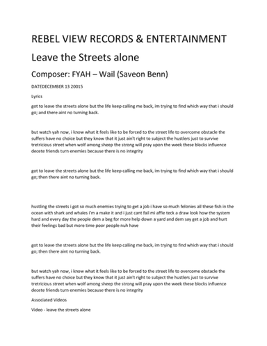 leave the streets alone