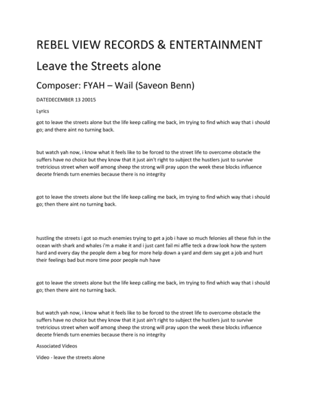 leave the streets alone