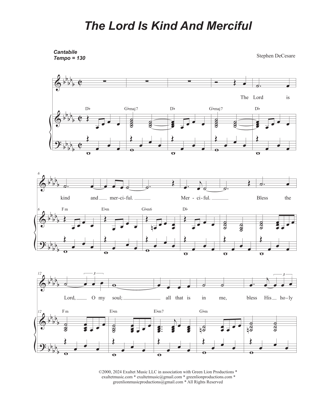 The Lord Is Kind And Merciful (Unison choir)