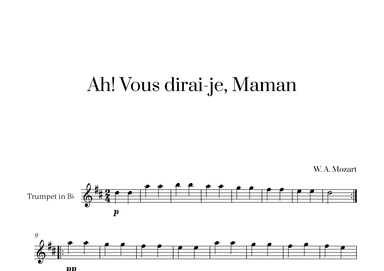 W. A. Mozart - Ah! Vous dirai-je, Maman for Trumpet in Bb Solo (arr. Cadenza Editions)