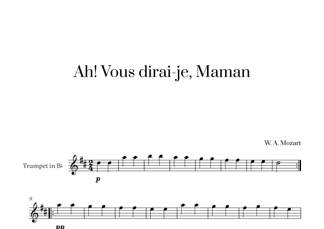 W. A. Mozart - Ah! Vous dirai-je, Maman for Trumpet in Bb Solo (arr. Cadenza Editions)