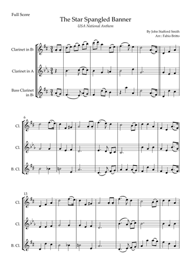 The Star Spangled Banner (USA National Anthem) for Clarinet Trio (arr. Fabio Britto)