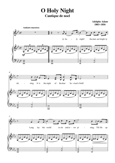 Adam-O Holy night in E flat Major, for Voice and Piano (arr. MPS)