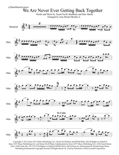 We Are Never Ever Getting Back Together (arr. Jose Daniel Morales A.)