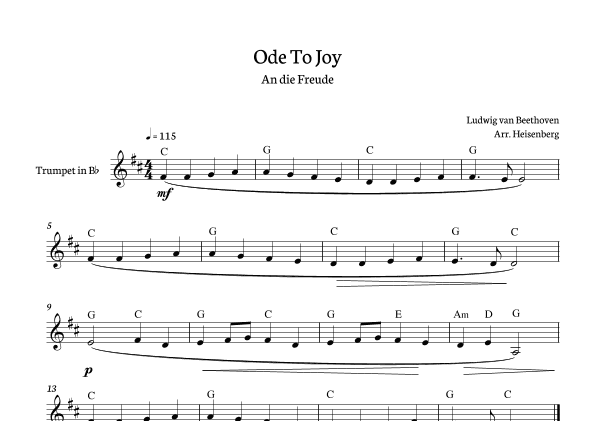 Beethoven - Ode to Joy for trumpet with chords in C major. (arr. Heisenberg)