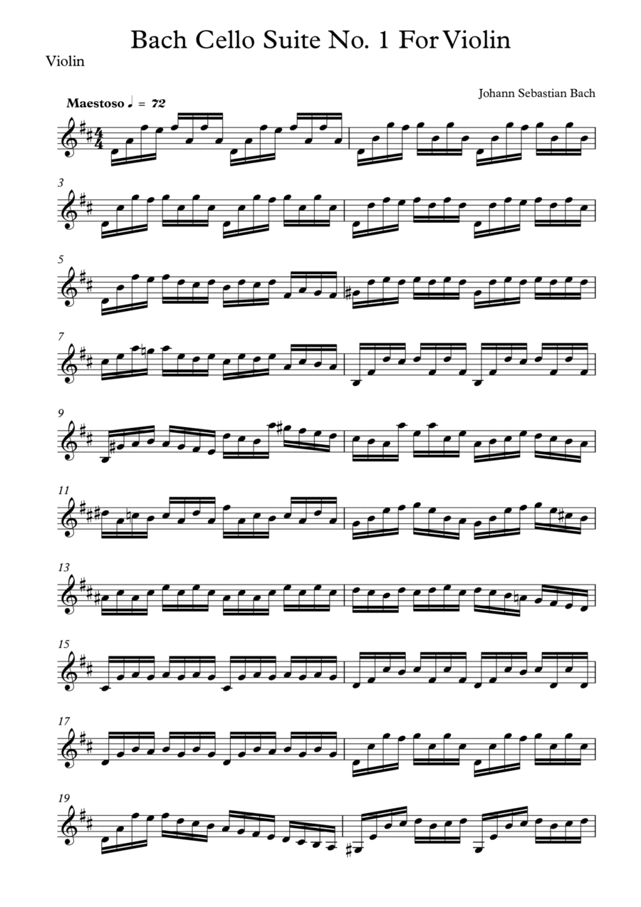 Bach Cello Suite No. 1 For Violin (arr. Wesley S. SIlva)