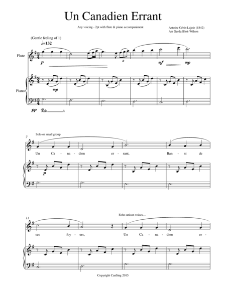 Un Canadien Errant (arr. Gerda Blok-Wilson)
