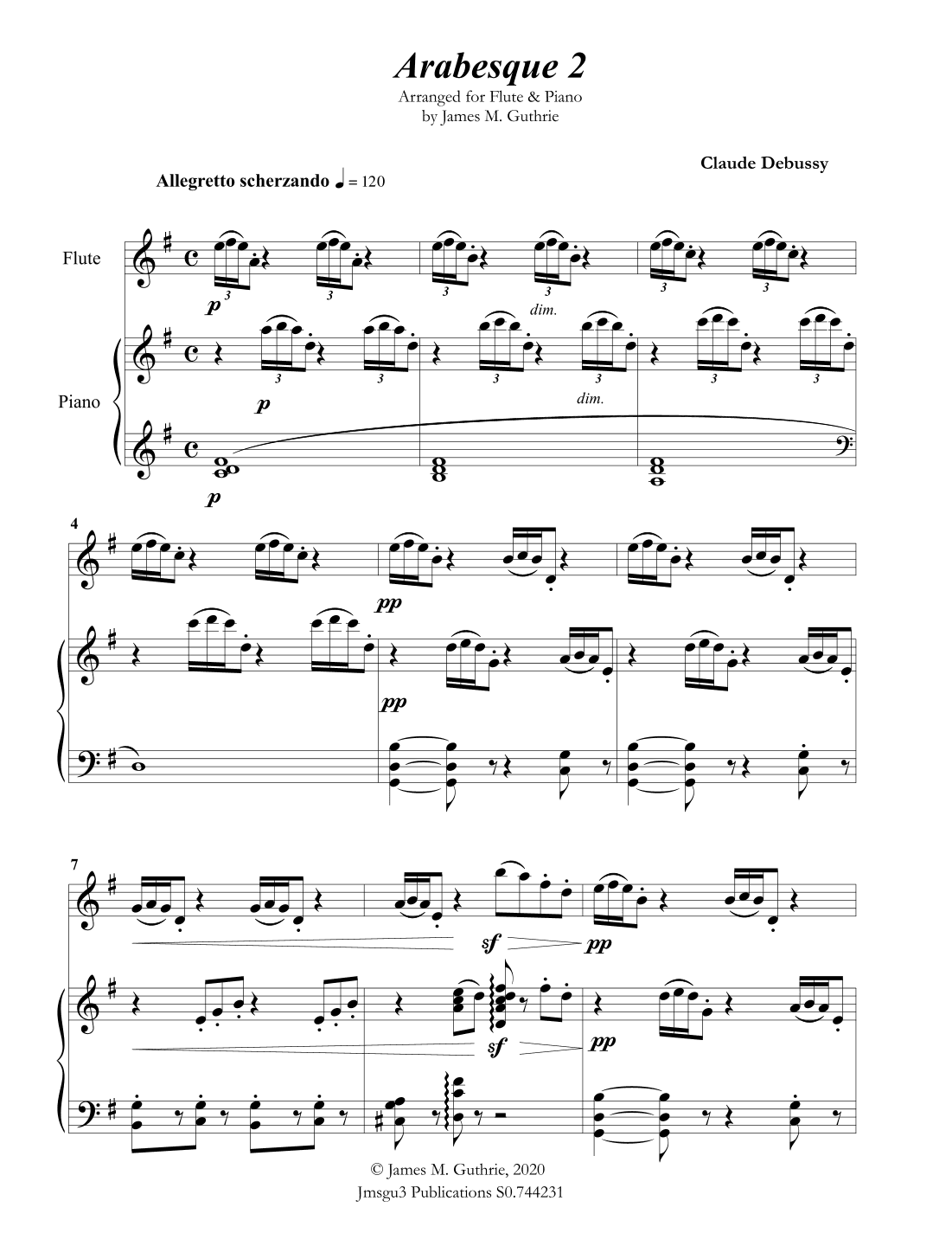 Debussy: Arabesque 2 for Flute & Piano (arr. James Guthrie, ASCAP)