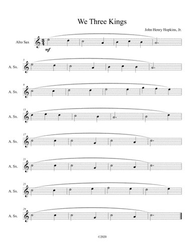 We Three Kings for solo alto sax (arr. B C Dockery)