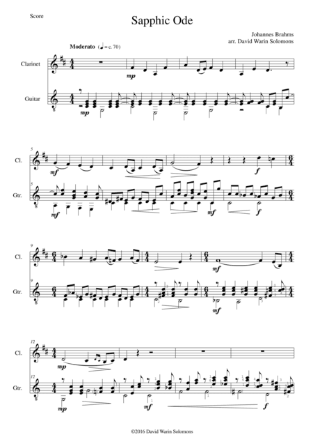 Sapphic Ode for clarinet and guitar (arr. David Warin Solomons)