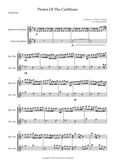 Pirates Of The Caribbean (arr. Fernando Britto)