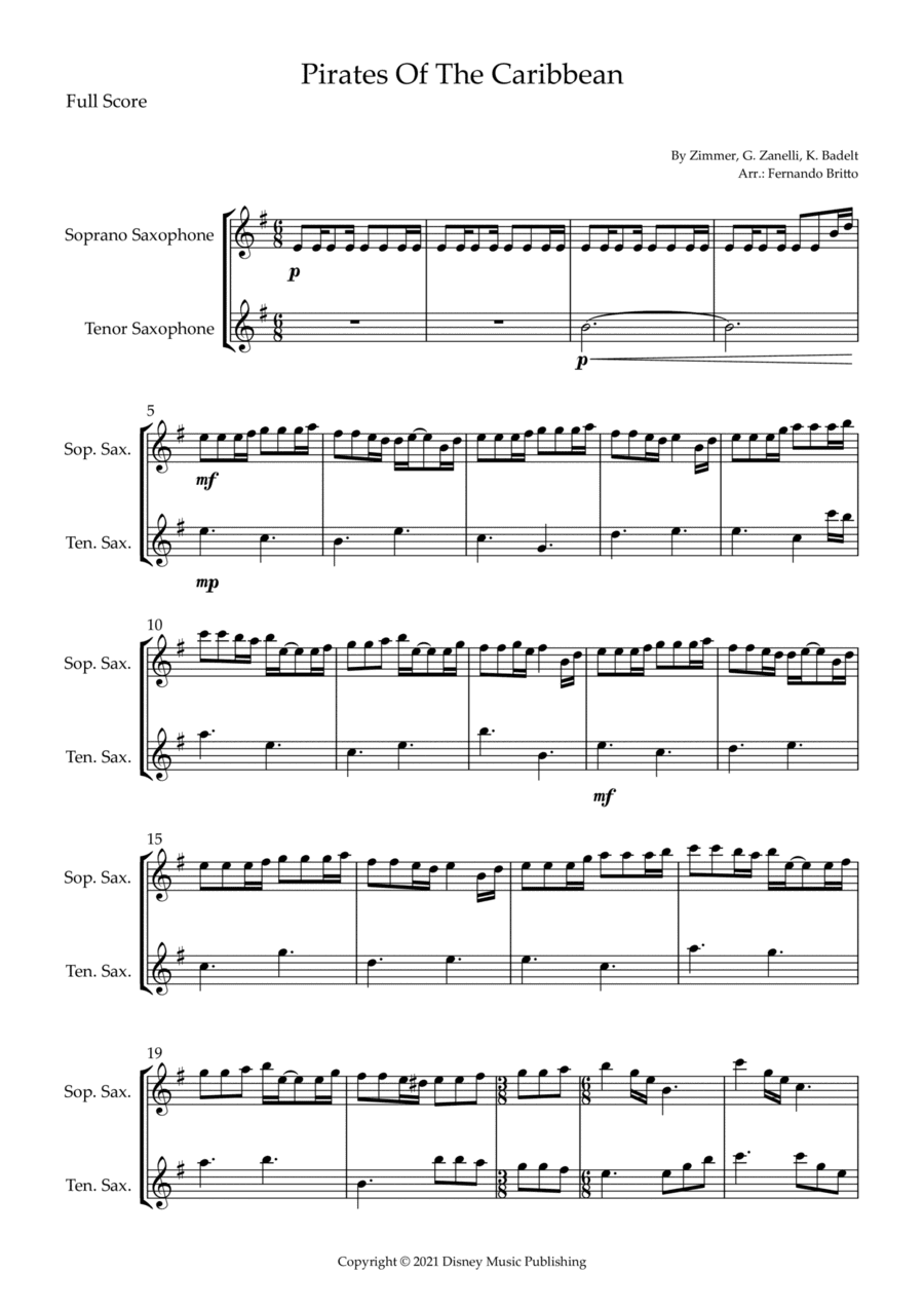 Pirates Of The Caribbean (arr. Fernando Britto)