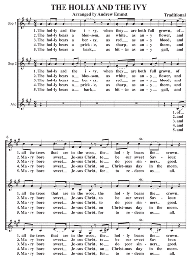 The Holly And The Ivy A Cappella SSA (arr. Andrew Emmet)