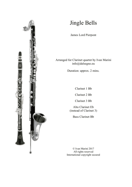 JINGLE BELLS by James Pierpont - for Clarinet Quartet (arr. Ivan Marini)