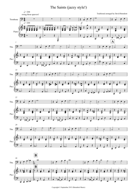 The Saints (Jazzy Style!) for Trombone and Piano (arr. David Burndrett)