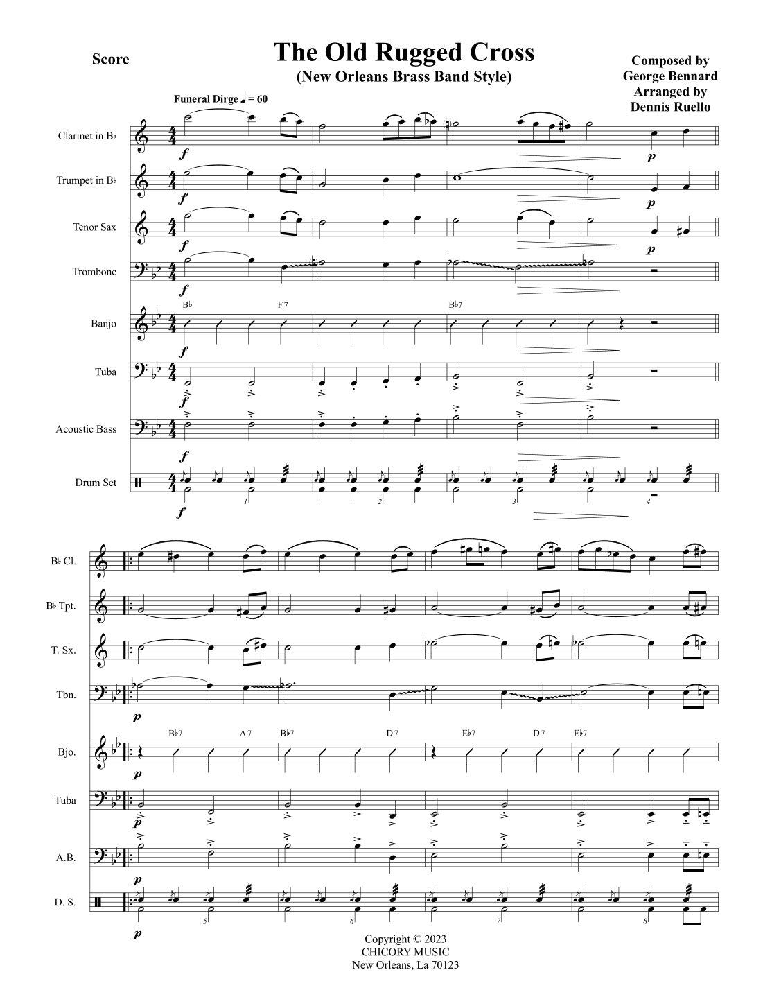 The Old Rugged Cross - In the New Orleans Brass Band Style for Trad. Jazz Combo - Intermediate (arr. Dennis Ruello)