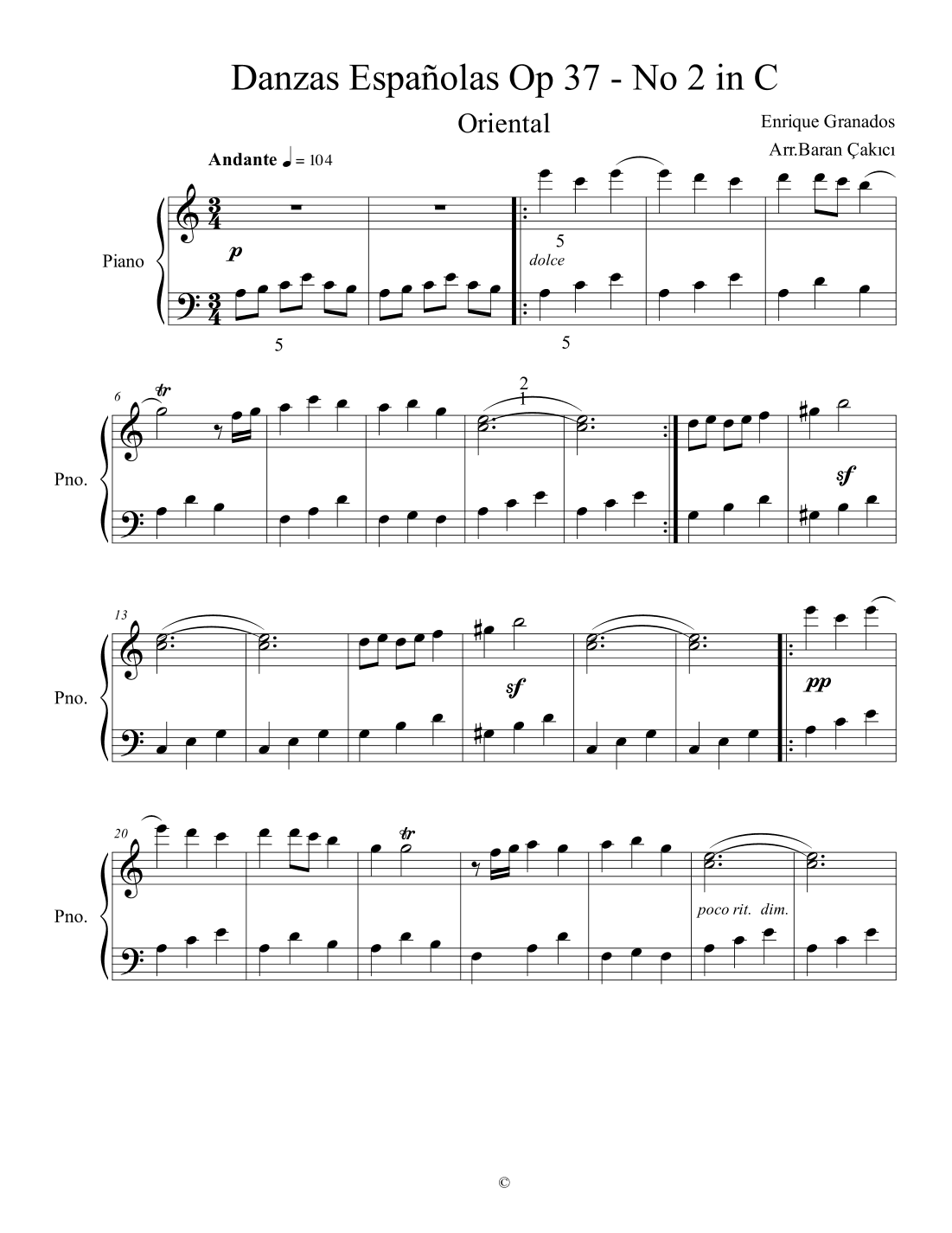 Danza Española 2 Oriental in C (arr. Arr. Baran Çakıcı)
