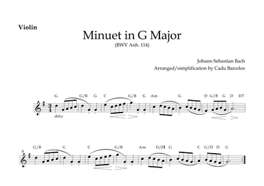 Minuet in G Major BWV 114 (Bach) Violin and chords (arr. Cadu Barcelos)