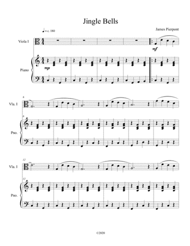 Jingle Bells (solo viola) with optional piano accompaniment (arr. B C Dockery)