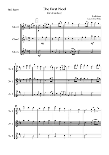 The First Noel (Christmas Song) for Oboe Trio (arr. Fabio Britto)