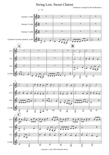 Swing Low, Sweet Chariot for Clarinet Quartet (arr. David Burndrett)
