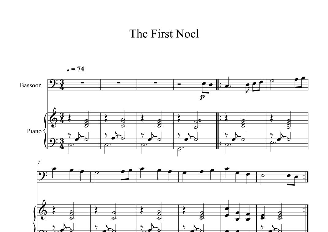 The First Noel (Bassoon + Piano) (arr. Digital Book Music)