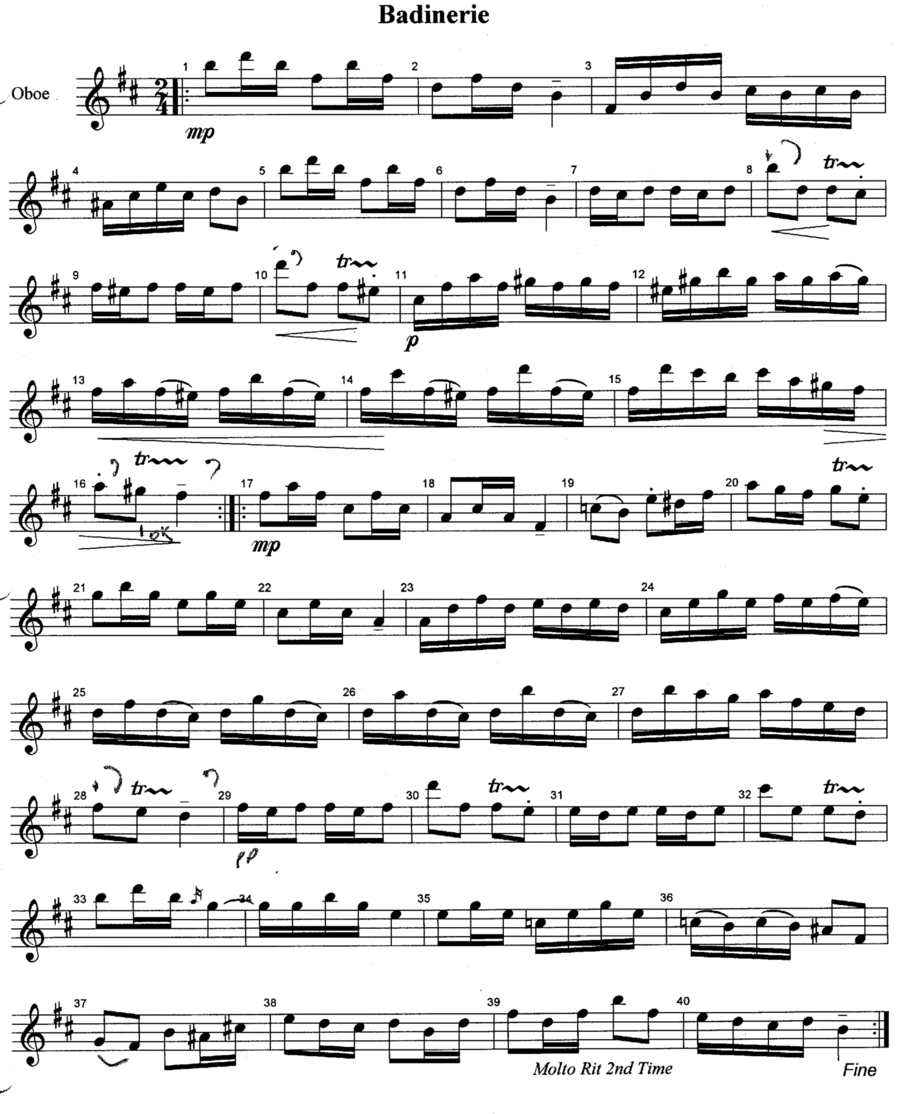 Bach BWV 1067 Suite No 2 in Bm 7 Badinerie for Woodwind or String Trio (arr. R G Roth)